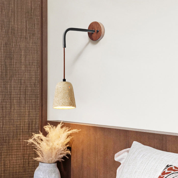 Modern Simplicity Yellow Travertine Walnut 1 - Light Wall Sconce Lamp For Bedroom