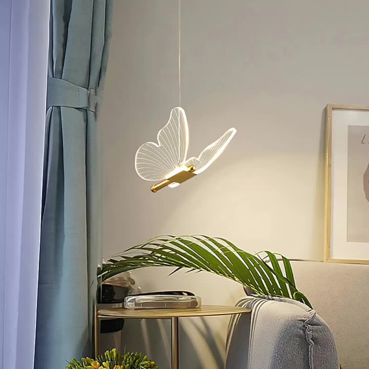 Contemporary Creative Butterfly Acrylic Hardware LED Pendant Light For Bedroom