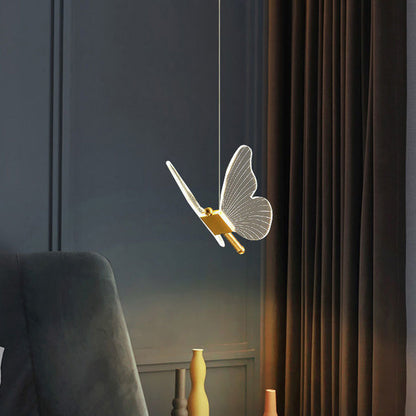 Contemporary Creative Butterfly Acrylic Hardware LED Pendant Light For Bedroom