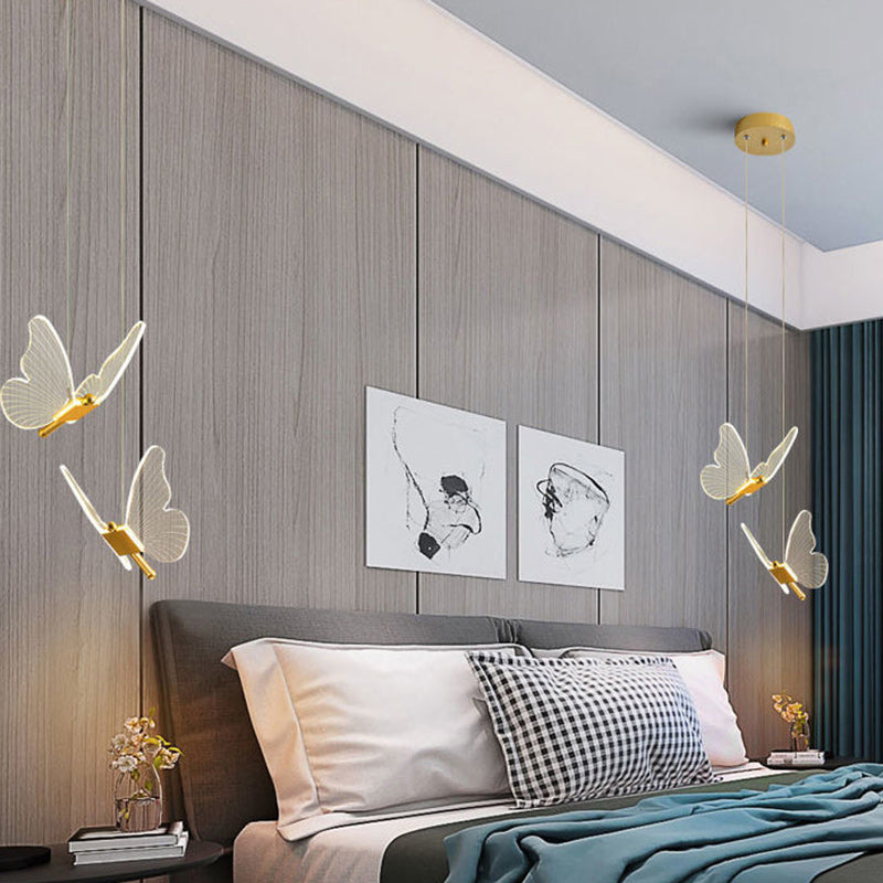 Contemporary Creative Butterfly Acrylic Hardware LED Pendant Light For Bedroom