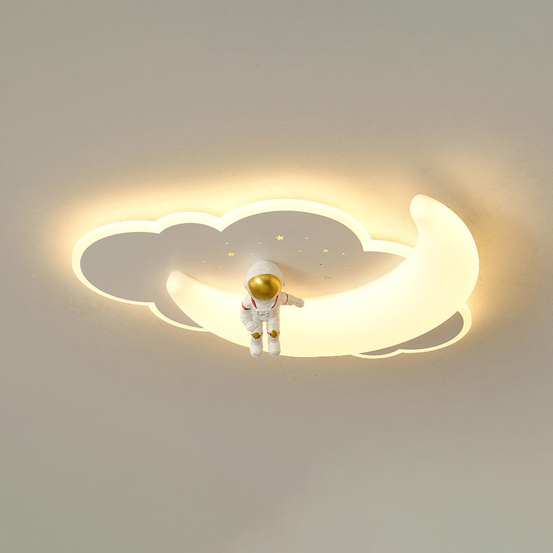 Contemporary Creative Astronaut Airplane Rotational Molding Iron LED Flush Mount Ceiling Light For Bedroom