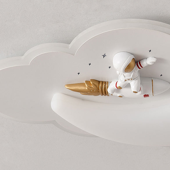 Contemporary Creative Astronaut Airplane Rotational Molding Iron LED Flush Mount Ceiling Light For Bedroom