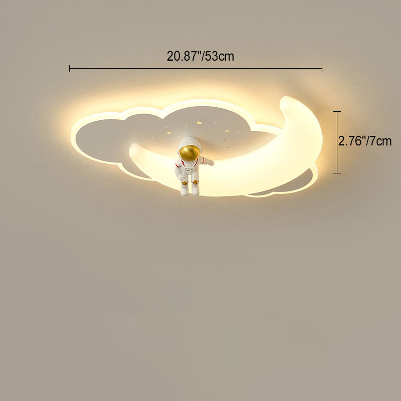Contemporary Creative Astronaut Airplane Rotational Molding Iron LED Flush Mount Ceiling Light For Bedroom