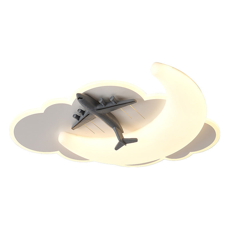 Contemporary Creative Astronaut Airplane Rotational Molding Iron LED Flush Mount Ceiling Light For Bedroom