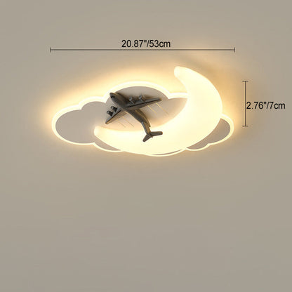 Contemporary Creative Astronaut Airplane Rotational Molding Iron LED Flush Mount Ceiling Light For Bedroom