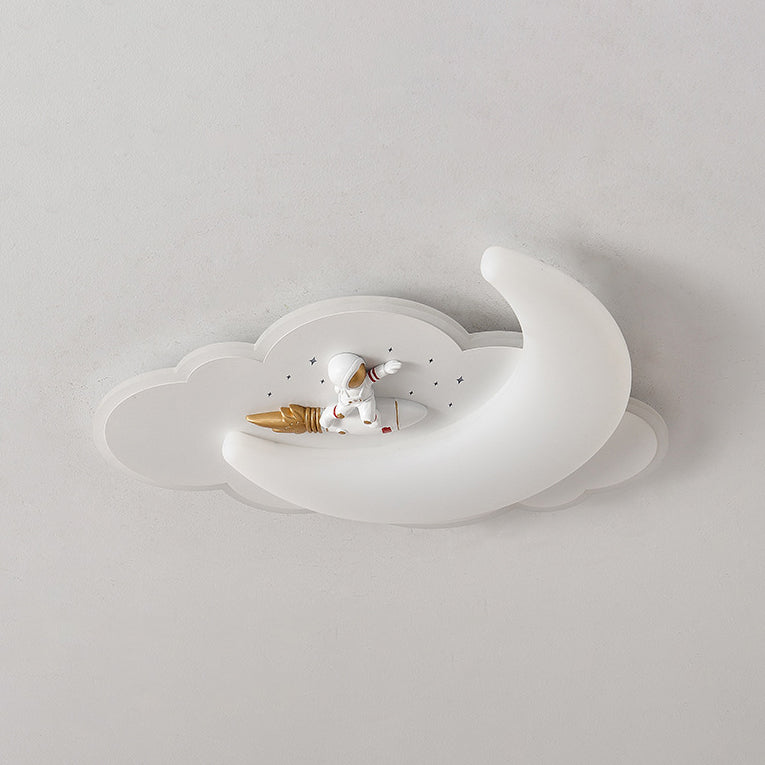 Contemporary Creative Astronaut Airplane Rotational Molding Iron LED Flush Mount Ceiling Light For Bedroom