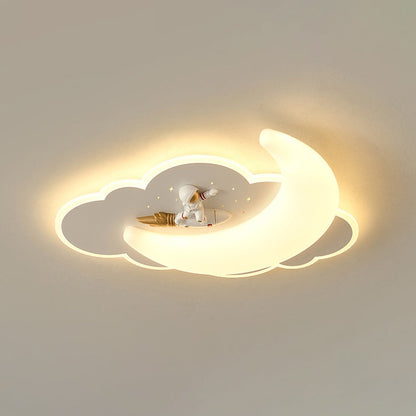 Contemporary Creative Astronaut Airplane Rotational Molding Iron LED Flush Mount Ceiling Light For Bedroom