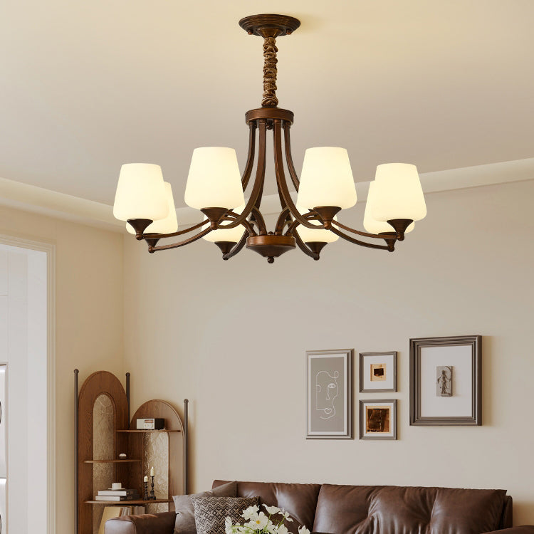 Traditional Vintage Round Glass Iron 3/6/8/10 - Light Chandelier For Bedroom