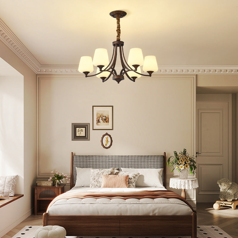 Traditional Vintage Round Glass Iron 3/6/8/10 - Light Chandelier For Bedroom