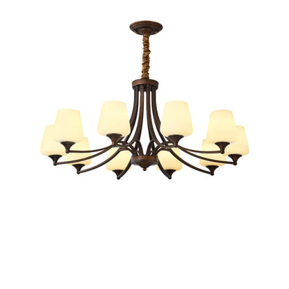 Traditional Vintage Round Glass Iron 3/6/8/10 - Light Chandelier For Bedroom