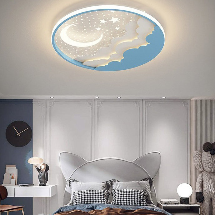 Contemporary Creative Stars Moon Iron Acrylic LED Flush Mount Ceiling Light For Bedroom
