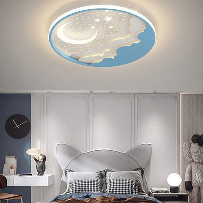 Contemporary Creative Stars Moon Iron Acrylic LED Flush Mount Ceiling Light For Bedroom