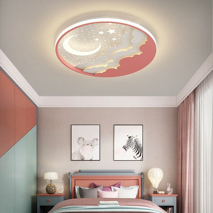 Contemporary Creative Stars Moon Iron Acrylic LED Flush Mount Ceiling Light For Bedroom