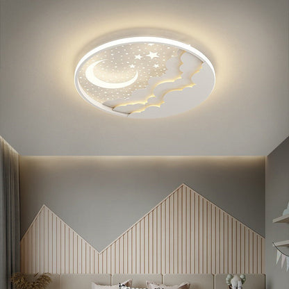 Contemporary Creative Stars Moon Iron Acrylic LED Flush Mount Ceiling Light For Bedroom