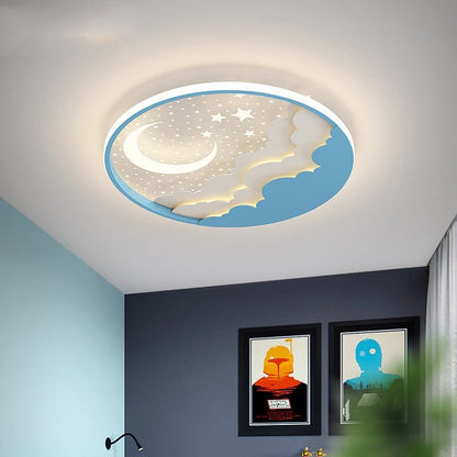 Contemporary Creative Stars Moon Iron Acrylic LED Flush Mount Ceiling Light For Bedroom