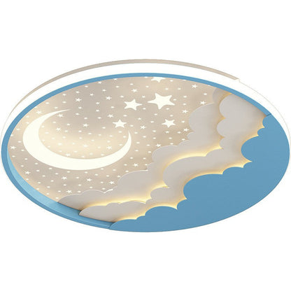 Contemporary Creative Stars Moon Iron Acrylic LED Flush Mount Ceiling Light For Bedroom