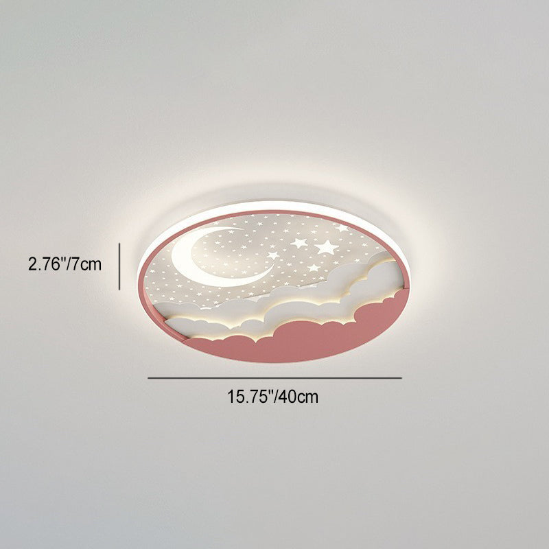 Contemporary Creative Stars Moon Iron Acrylic LED Flush Mount Ceiling Light For Bedroom