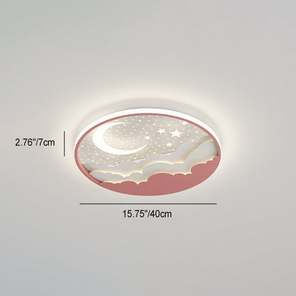 Contemporary Creative Stars Moon Iron Acrylic LED Flush Mount Ceiling Light For Bedroom