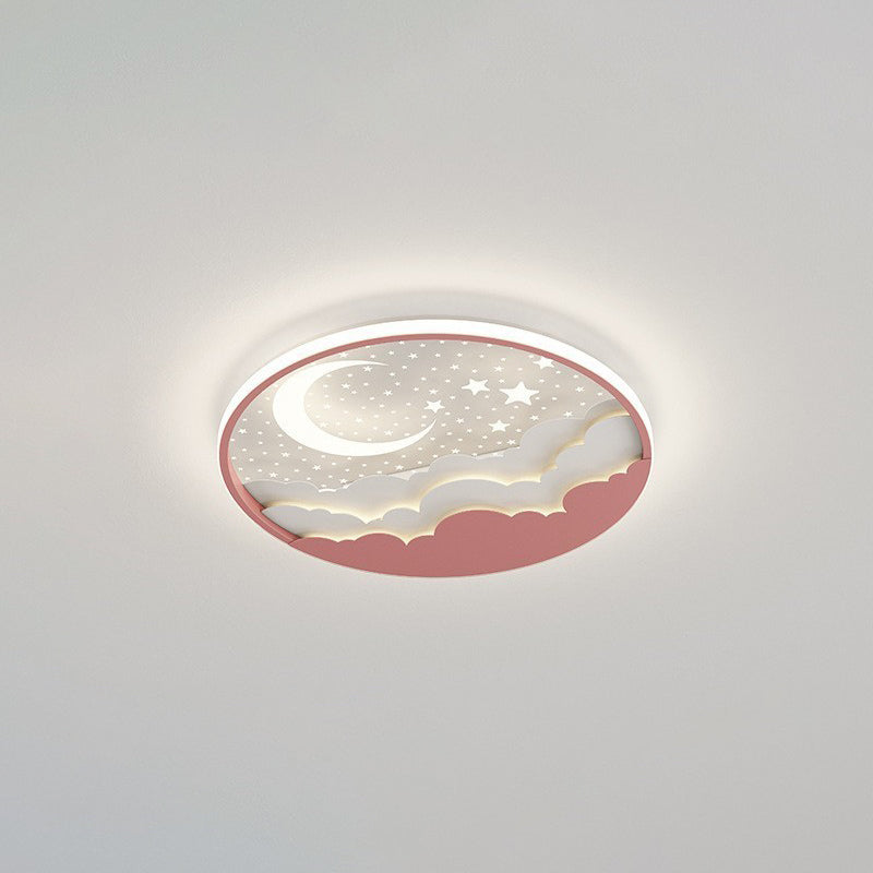 Contemporary Creative Stars Moon Iron Acrylic LED Flush Mount Ceiling Light For Bedroom