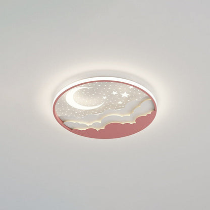 Contemporary Creative Stars Moon Iron Acrylic LED Flush Mount Ceiling Light For Bedroom
