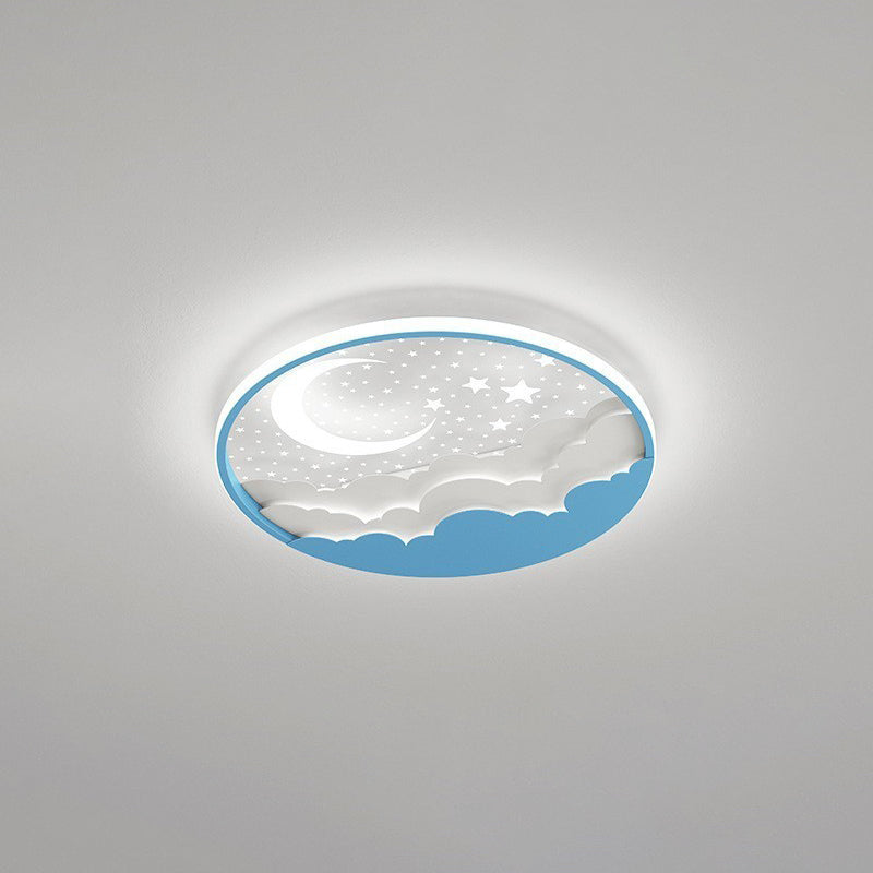 Contemporary Creative Stars Moon Iron Acrylic LED Flush Mount Ceiling Light For Bedroom