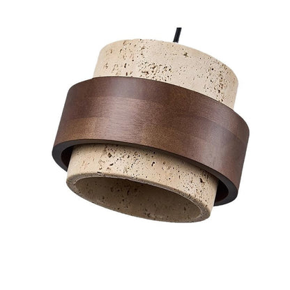 Contemporary Retro Round Yellow Travertine Solid Wood 1 - Light Pendant Light For Dining Room