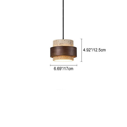 Contemporary Retro Round Yellow Travertine Solid Wood 1 - Light Pendant Light For Dining Room