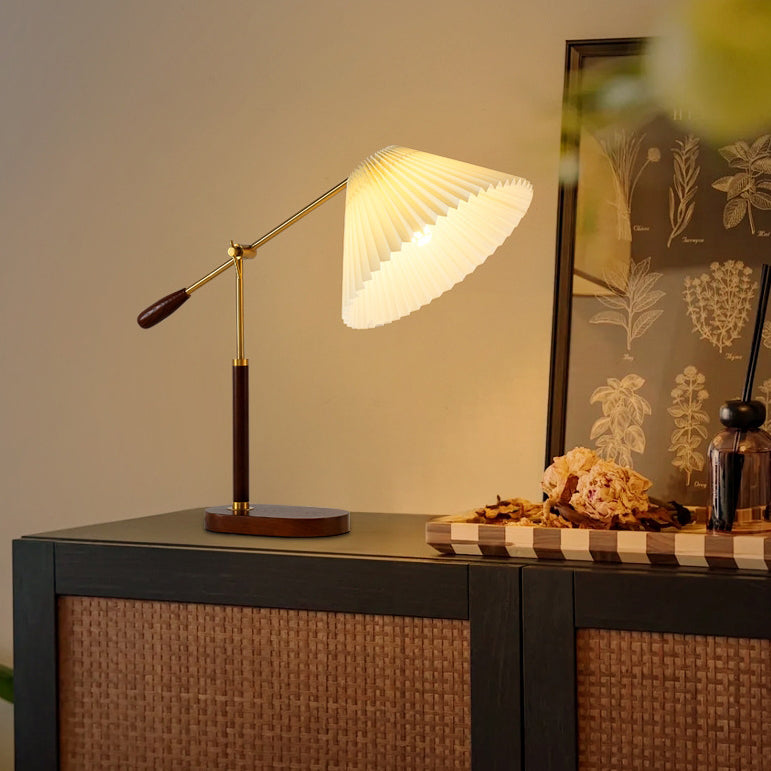 Traditional Vintage Ash Iron Fabric Umbrella 1 - Light Table Lamp For Living Room