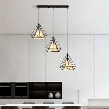 Contemporary Nordic Diamond Iron Fabric 3 - Light Pendant Light For Dining Room