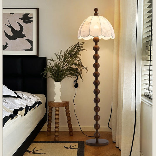 Contemporary Retro Leaves Print Umbrella Fabric Oak 1 - Light Standing Floor Lamp For Living Room