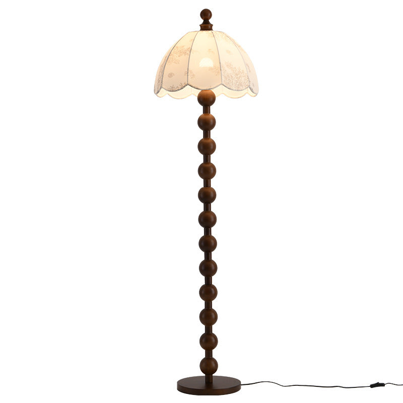 Contemporary Retro Leaves Print Umbrella Fabric Oak 1 - Light Standing Floor Lamp For Living Room