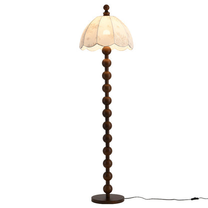 Contemporary Retro Leaves Print Umbrella Fabric Oak 1 - Light Standing Floor Lamp For Living Room