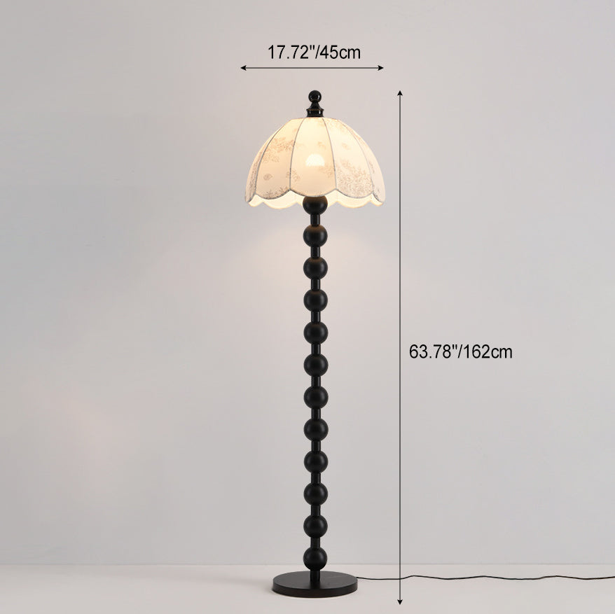 Contemporary Retro Leaves Print Umbrella Fabric Oak 1 - Light Standing Floor Lamp For Living Room