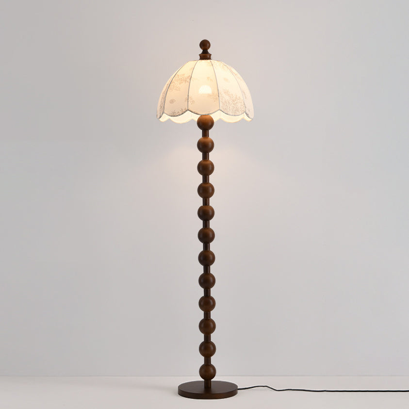 Contemporary Retro Leaves Print Umbrella Fabric Oak 1 - Light Standing Floor Lamp For Living Room