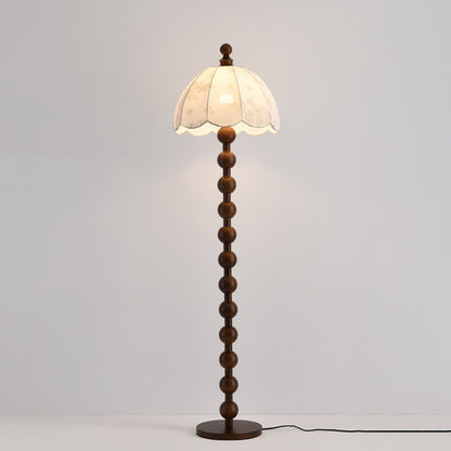 Contemporary Retro Leaves Print Umbrella Fabric Oak 1 - Light Standing Floor Lamp For Living Room