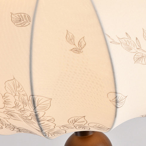 Contemporary Retro Leaves Print Umbrella Fabric Oak 1 - Light Standing Floor Lamp For Living Room