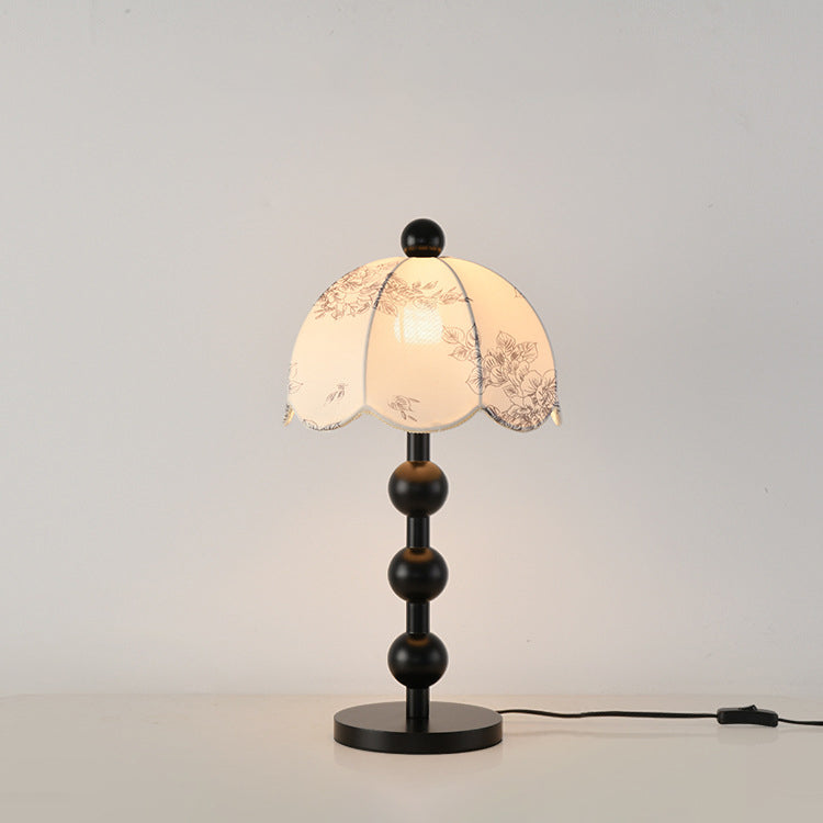 Modern Mid-century Leaves Print Umbrella Oak Fabric 1 - Light Table Lamp For Living Room