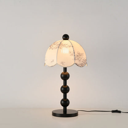 Modern Mid-century Leaves Print Umbrella Oak Fabric 1 - Light Table Lamp For Living Room