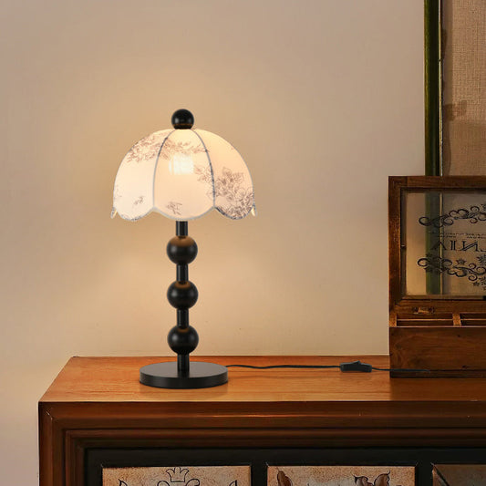 Modern Mid-century Leaves Print Umbrella Oak Fabric 1 - Light Table Lamp For Living Room