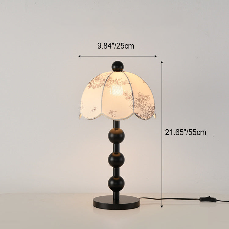 Modern Mid-century Leaves Print Umbrella Oak Fabric 1 - Light Table Lamp For Living Room