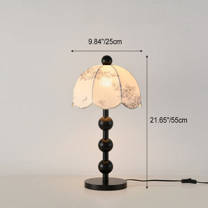 Modern Mid-century Leaves Print Umbrella Oak Fabric 1 - Light Table Lamp For Living Room