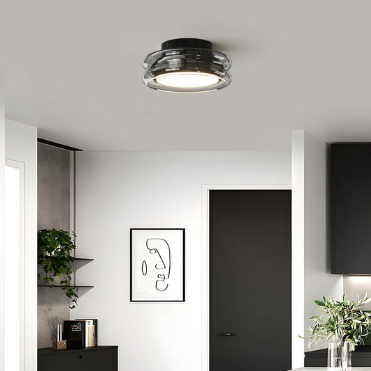 モダンアールデコ調の丸型アクリルガラス金具付きLEDセミフラッシュマウント天井照明（廊下用）