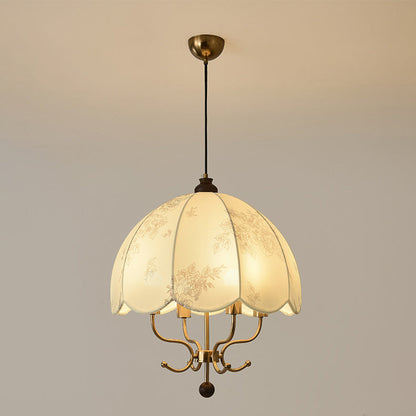 Traditional Chinese Leaves Pattern Solid Wood Fabric Iron 4/5 - Light Chandelier For Dining Room