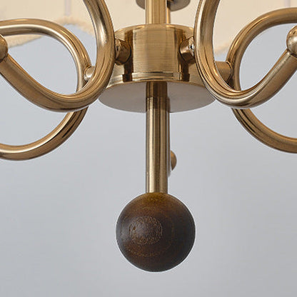 Traditional Chinese Leaves Pattern Solid Wood Fabric Iron 4/5 - Light Chandelier For Dining Room