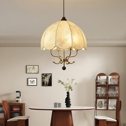 Traditional Chinese Leaves Pattern Solid Wood Fabric Iron 4/5 - Light Chandelier For Dining Room