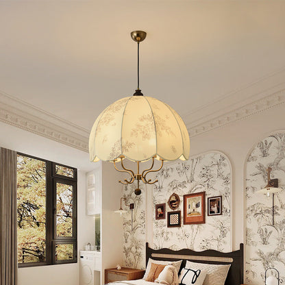 Traditional Chinese Leaves Pattern Solid Wood Fabric Iron 4/5 - Light Chandelier For Dining Room