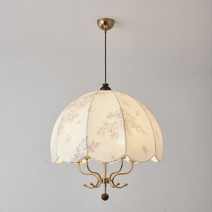 Traditional Chinese Leaves Pattern Solid Wood Fabric Iron 4/5 - Light Chandelier For Dining Room