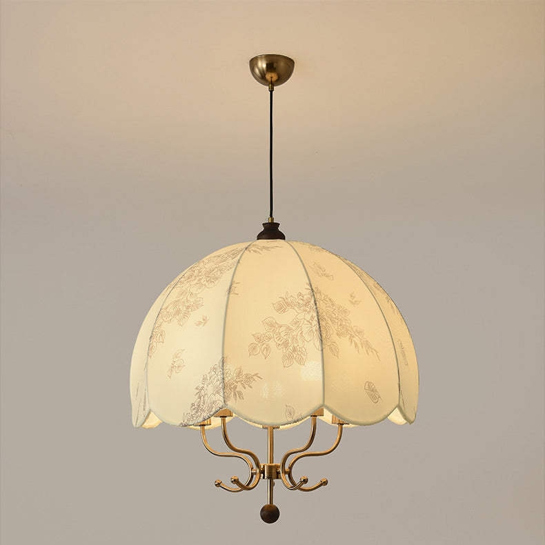 Traditional Chinese Leaves Pattern Solid Wood Fabric Iron 4/5 - Light Chandelier For Dining Room
