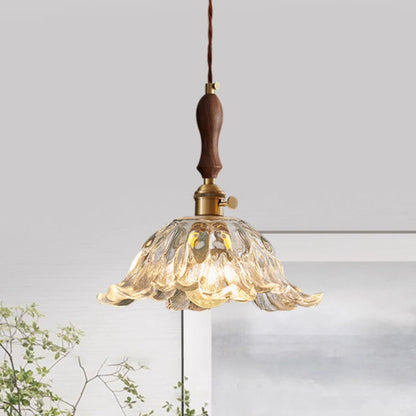 Contemporary Retro Flower Transparent Copper Glass 1 - Light Pendant Light For Dining Room
