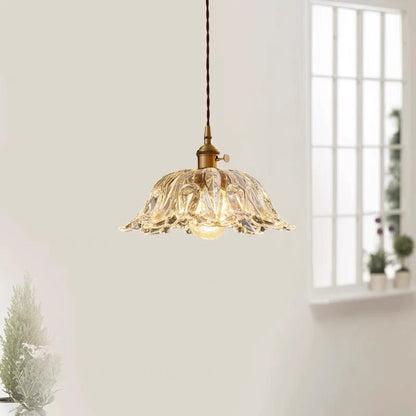 Contemporary Retro Flower Transparent Copper Glass 1 - Light Pendant Light For Dining Room